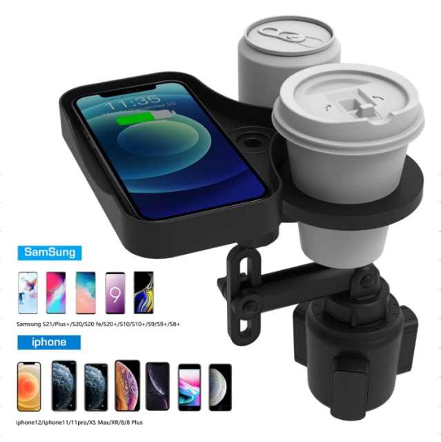 OFY Wireless Car  Charger And 2 Drink Cup Phone  Holder